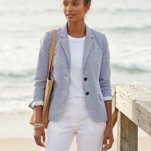 J.Crew Schoolboy Blazer Jacket Blue white stripe cotton size 8